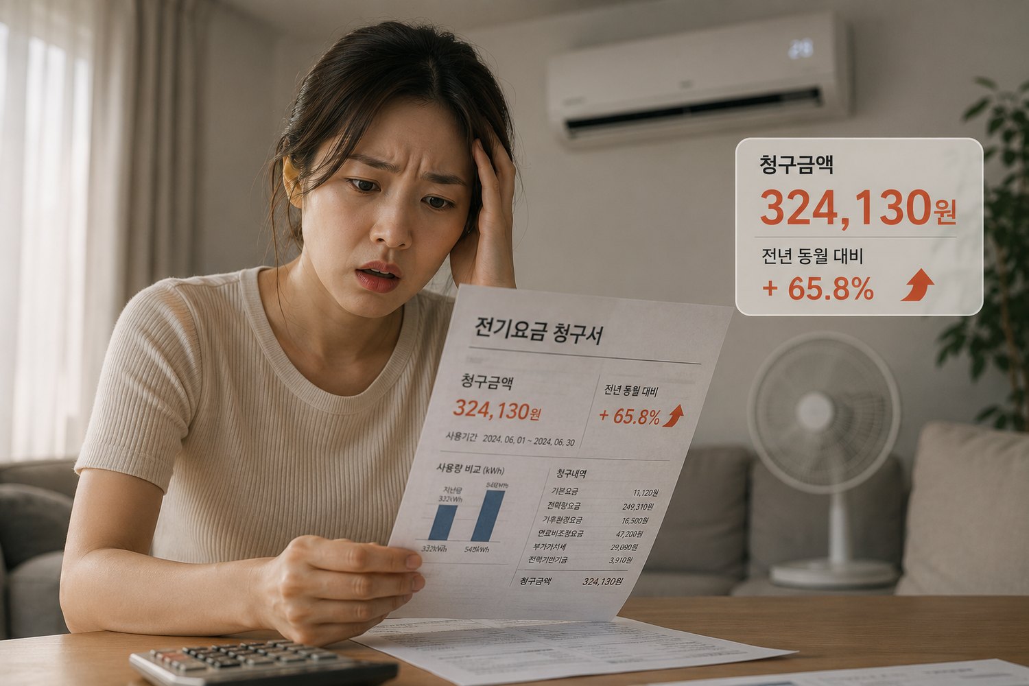 여름철 전기요금 청구서를 확인하는 모습
